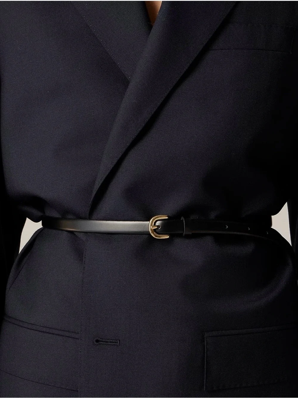 J.Crew Skinny Italian Leather Belt Black Gold Buckle Medium - Picture 2 of 9